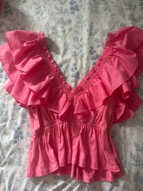 Ruffled Pink Off-Shoulder Top
